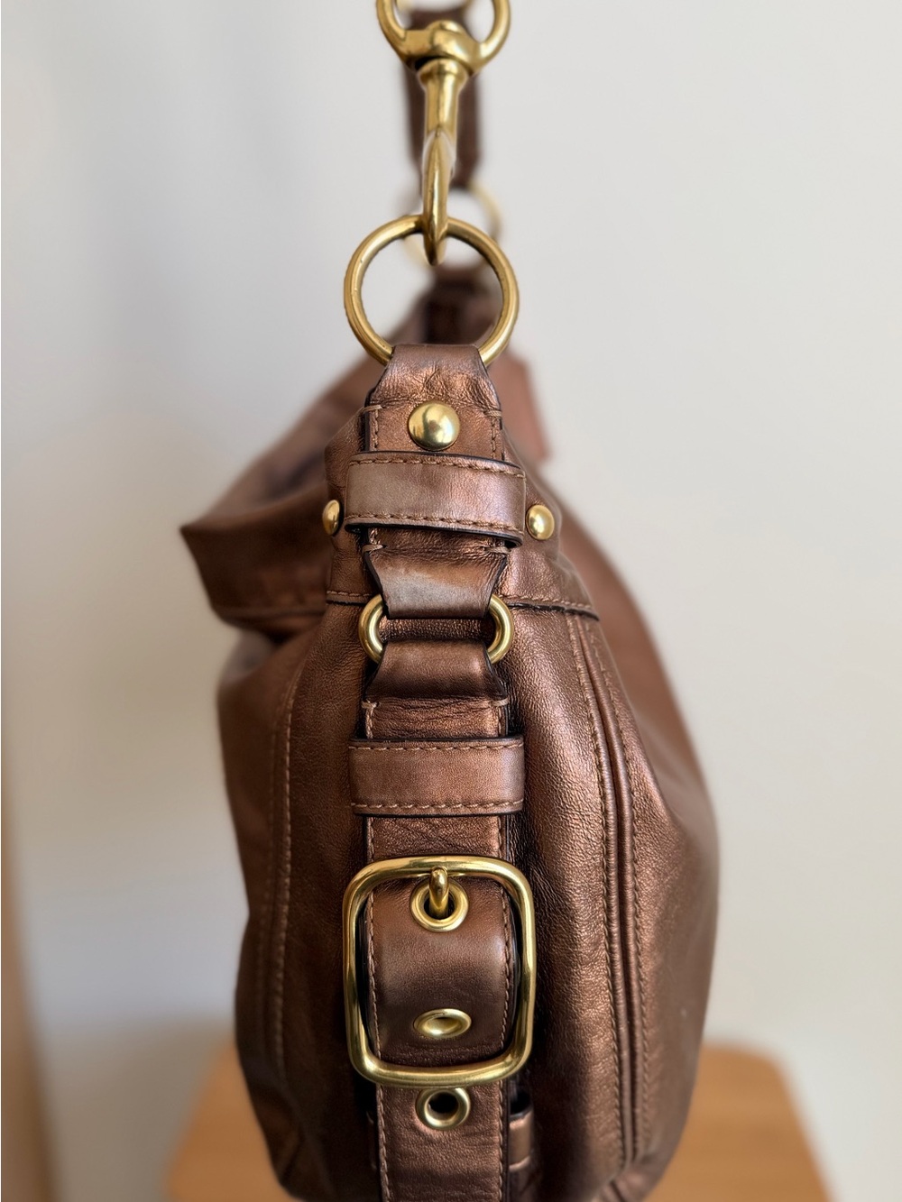 Coach Metallic Bronze Leather Shoulder Hobo with Gold Hardware - Picture 4 of 12